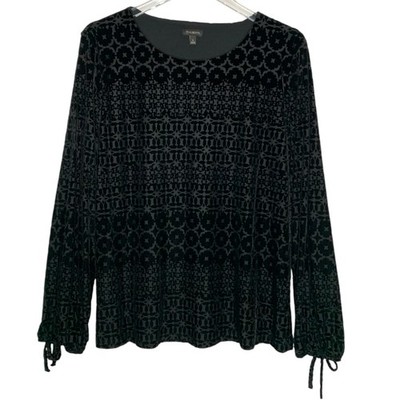 Talbots L Womens Black Burnout Velvet Blouse Top Whimsy Evening Party