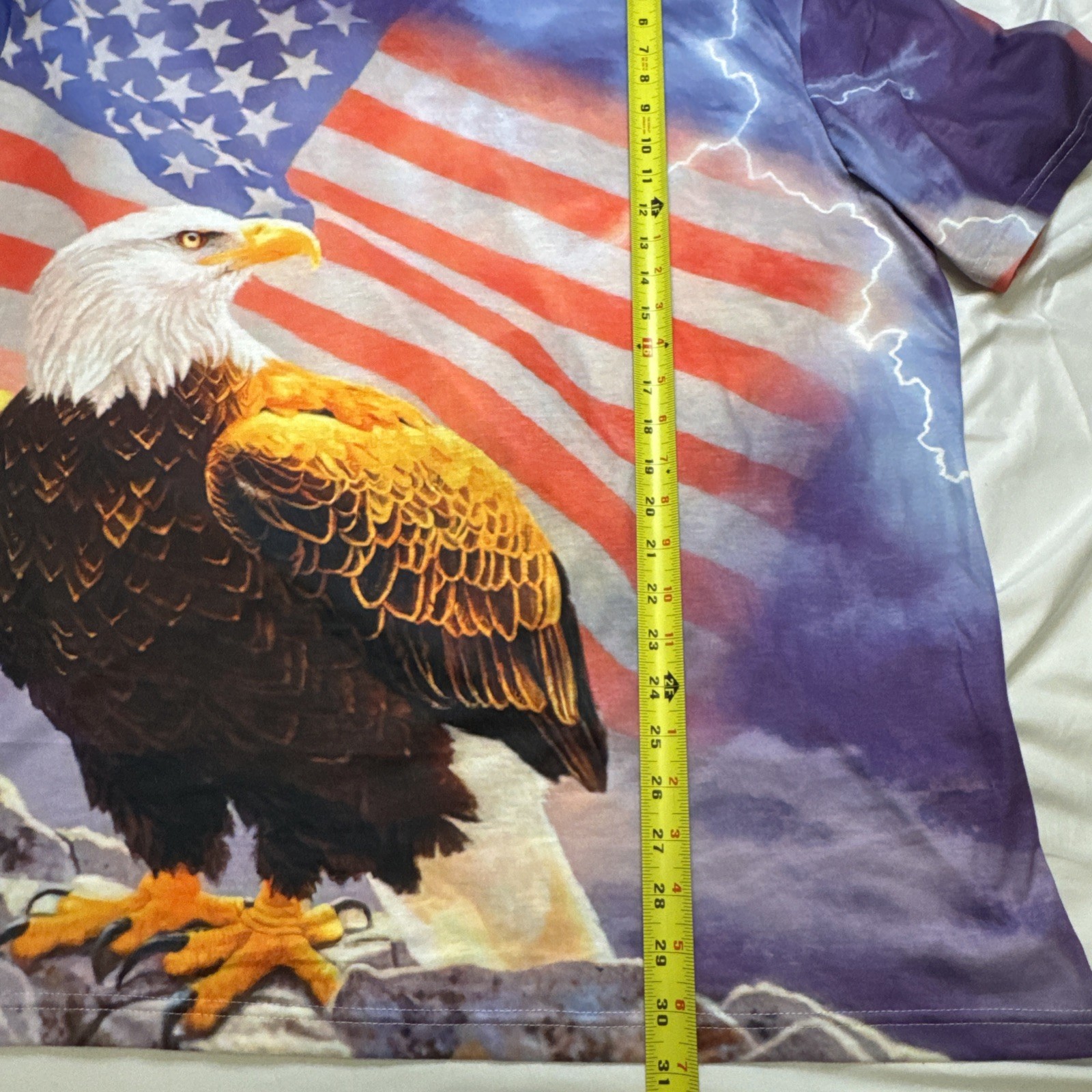 American Flag Bald Eagle Lightning Graphic T-Shirt 4XL Patriotic All Over Print image 4