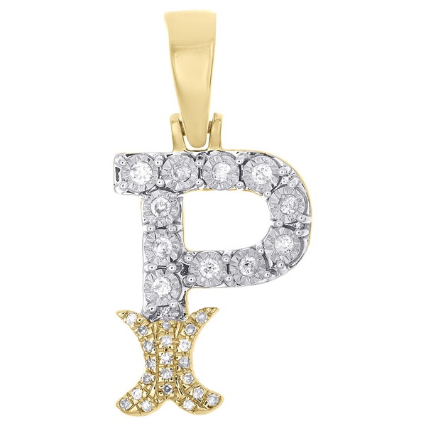 10K Gelbgold Initial P AnhäNger Mit Diamant 0.11 CT Flared Block Font-image