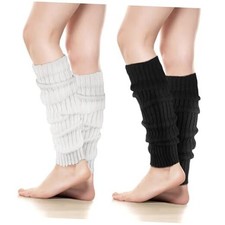 Women's Leg Warmers - 1/2 Pack 80s Retro Fashion Knit for Girls Black, White