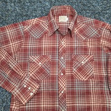 Vintage H Bar C Ranchwear Pearl Snap Shirt Mens 16/35 Plaid Western Long Tail