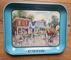 Vtg Coca Cola blue tray "Main Street" Dresden, Ohio 1992 Leslie Cope Painting