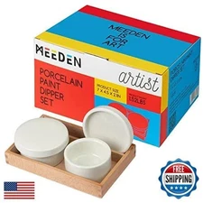 MEEDEN 2 Pack Porcelain Palette Cup, Ceramic Palette with Lid, Deep Well Oil
