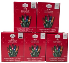 Holiday Time Multicolor 100 Mini Lights 5 Pack With Green Wire  19.5 Ft. NEW