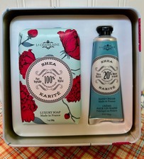 NEW in TIN LA CHATELAINE HAND BODY SHEA DUO BAR SOAP 7 oz HAND CREAM 1 oz