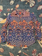 JOHNNY WAS Scarf Print STACY B Blouse 100 Silk Button Down Shirt Sz Medium