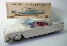 Vintage Tin Friction '59 Toy Cadillac w/Box Bandai White 4 Door 624