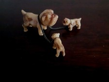 Vtg 3pc Celluloid Bull dog 1940s Mama with 2 Puppies On Chain Leash Japan 1 of 8