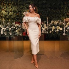 Sexy Short Wedding Dresses Off Shoulder Tea Length Lace 3D Flower Bridal Gowns