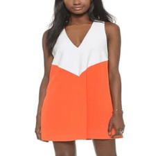 Women’s ALICE + OLIVIA Maya Trapeze Color Block WHITE & Orange mini Dress size s