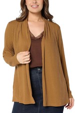 Susan Graver Women's Ribbed Liquid Cardigan w/ Pockets Caramel