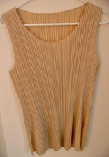 Vintage Beige ISSEY MIYAKE Pleats Please Sleeveless Top Scoop Neck 1993-2005