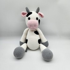 Handmade Crochet Amigurumi Black  White Dairy Cow Plush 14" Stuffed Animal