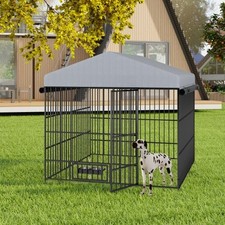 Large Dog Kennel Outdoor Pet Pens Run Enclosure Animal Metal Fence w/ Roof Cover