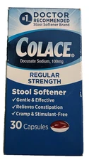 Colace Regular Strength Stool Softener Stimulant 30 Capsules - Exp: 9/2027