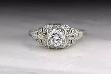 Vintage Round Cut Simulated Diamond Engagement Band Ring 14k White Gold Plated