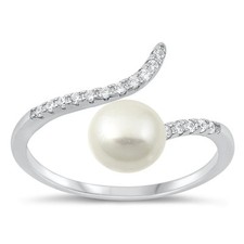White CZ Freshwater Pearl Polished Ring New .925 Sterling Silver Band Sizes 5-10