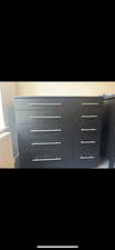 Black 8 Drawer Chest of Drawers Silver Bar Handles Freestanding 105x40x95cm