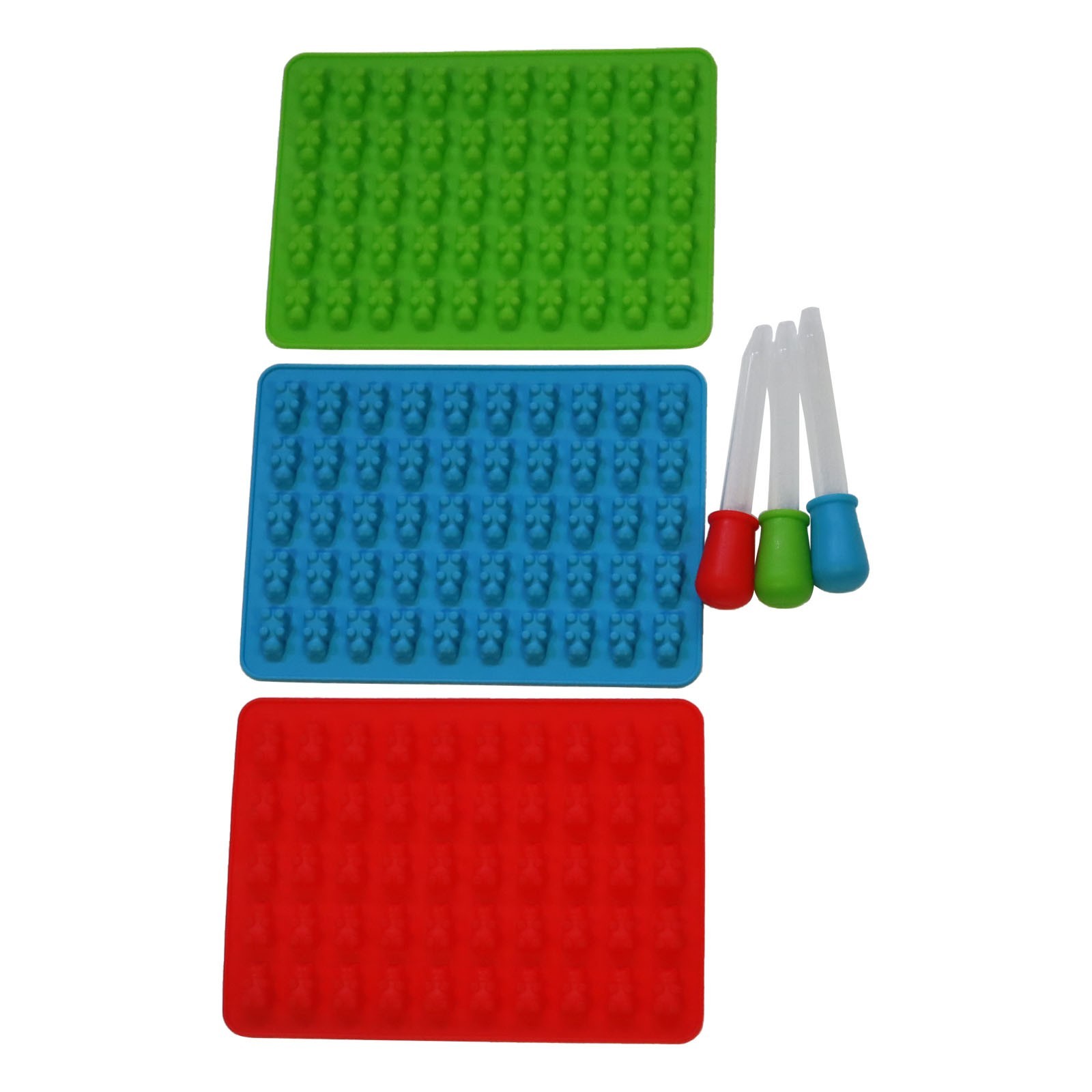 3pcs Gummy Bear Mold Silicone Candy Making Supplies with 3 Droppers