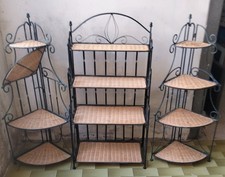 1 scaffale e 2 angoliere in ferro battuto e vimini - solo ritiro a mano