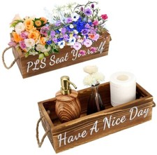 Bathroom Decor Box with Handle Ropes, Tissue Storage Box, Decorative Wooden