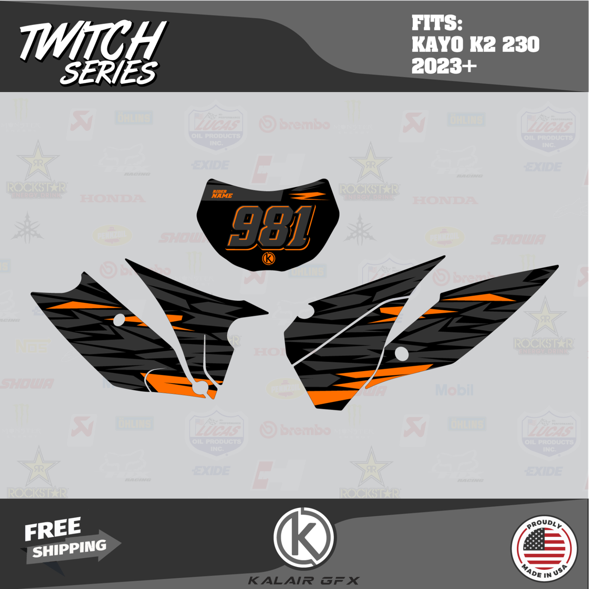 Graphics Kit for Kayo K2 230 All Years Twitch - ORANGE | eBay
