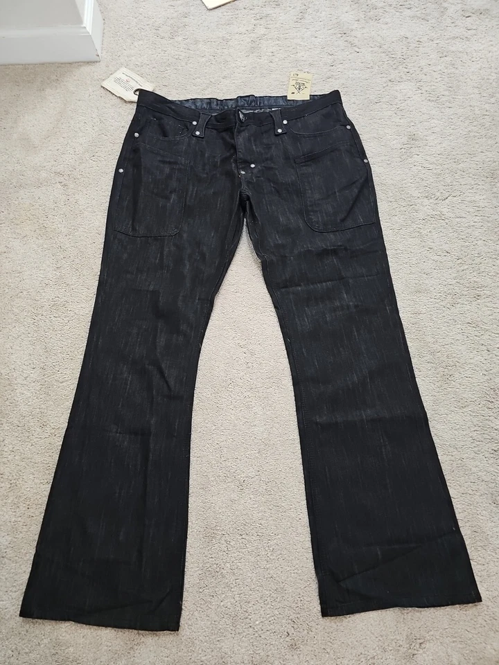 Pantalones de mezclilla Black Label Premium para hombre 42x33” remaches de metal corte bota negro Foto 2 de 4