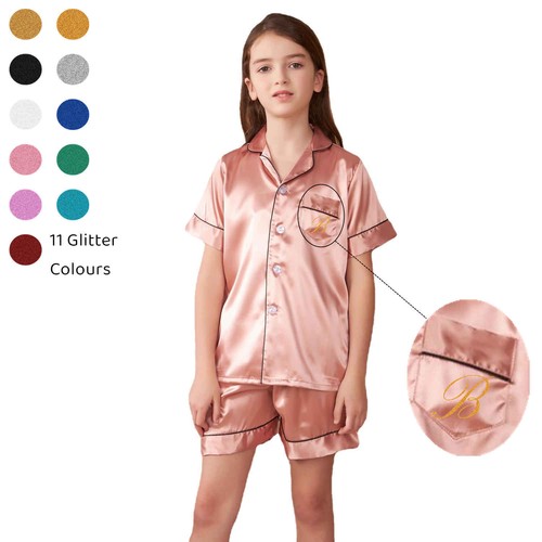 US Personalized Boys Girls Pyjamas Satin Sleepwear Birthday Pamper Party Pjs Set - Picture 19 of 41