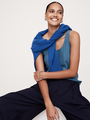 Banana Republic Essential 100% Silk Tank Top Hidden Blue NWT $110 Large