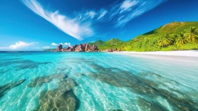Wandbild: Paradiesisches Urlaubsziel, malerische Landschaft mit [...]