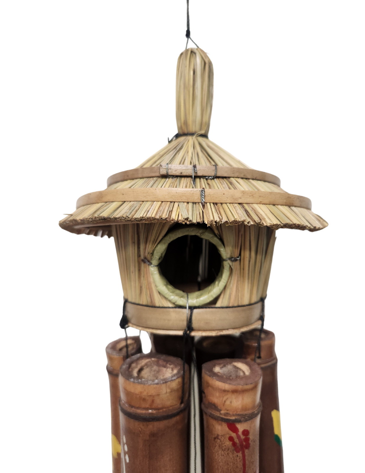 Wind Chime Beautiful Bird House Hibiscus Flowers Windchime Bamboo Musical Sound