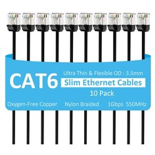 Slim CAT6 Ethernet Cable 2 FT 10-Pack Snagless Cat 6 Patch Cable Nylon Braide...