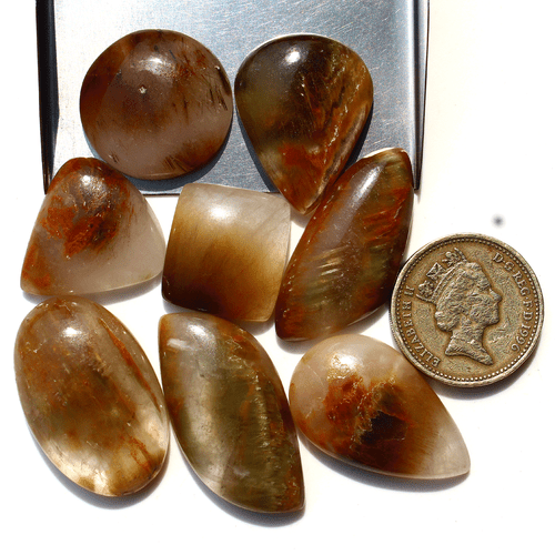 8 Pcs Natural Cacoxenite Rutilated Quartz 18mm-33mm Mix Cabochon Loose Gemstones - Picture 16 of 17