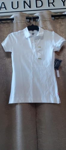 Dickies Girl's Polo Neck Shirt, White Color, Cotton Blend Short Sleeve. SIZE M - Picture 2 of 7