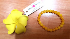 Yellow Foam flower hair clip & yellow braclet set.  new