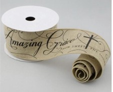 Amazing Grace BEIGE Canvas 2.5" Wired Ribbon Easter Christian Religious by Yard