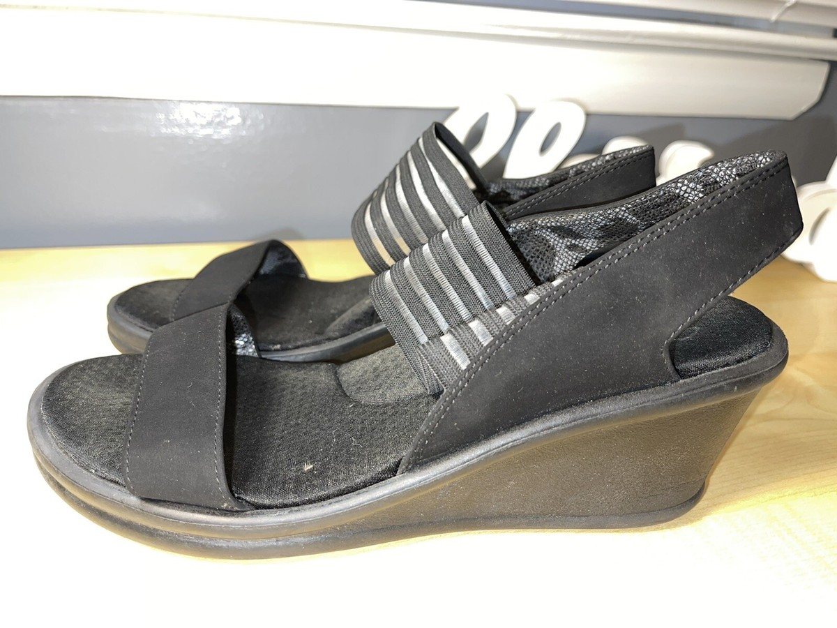 Womens Skechers Rumblers 38472 Black Memory Foam Wedge Shoes