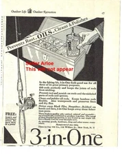 TWO 1929 Outdoor Life 3-in-ONE Fishing Reel Oil + Small Nyoil Print Ads