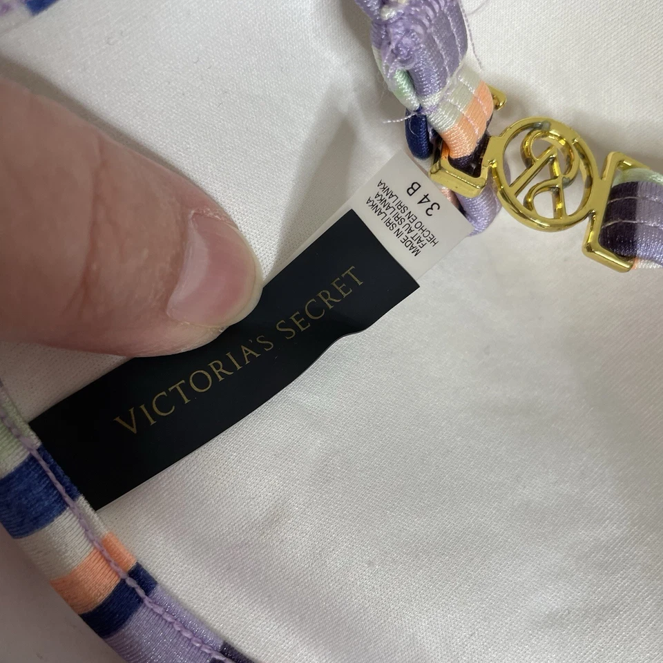 Victoria's Secret Talla M Parte Inferior 34B Top Clásico Hipster Bikini Rayas Finas Foto 4 de 4