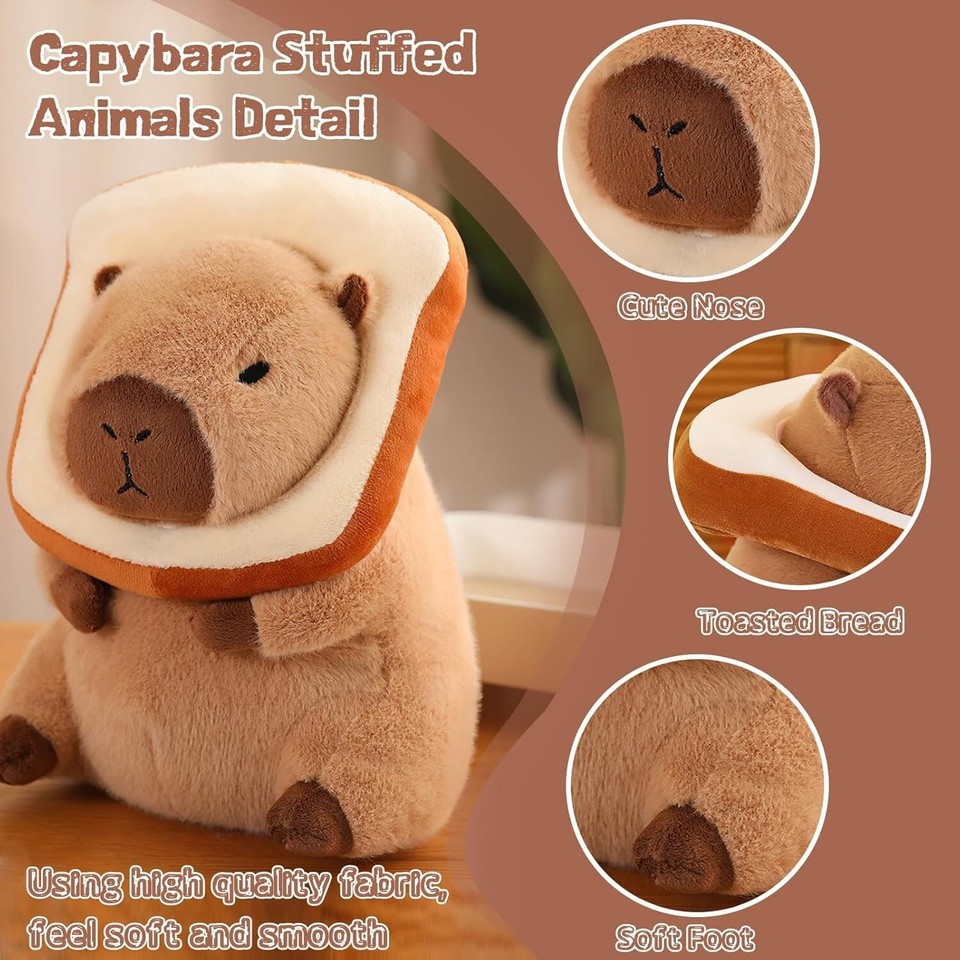Plump Capybara Plush Toys, Cute Cartoon Capybara with Sugar Orange on Head and Carrying Avocado Backpack, Cuddly Stuffed Animals, Closed Eyed Capybara Model, Plush Companion, Cuddly Dec