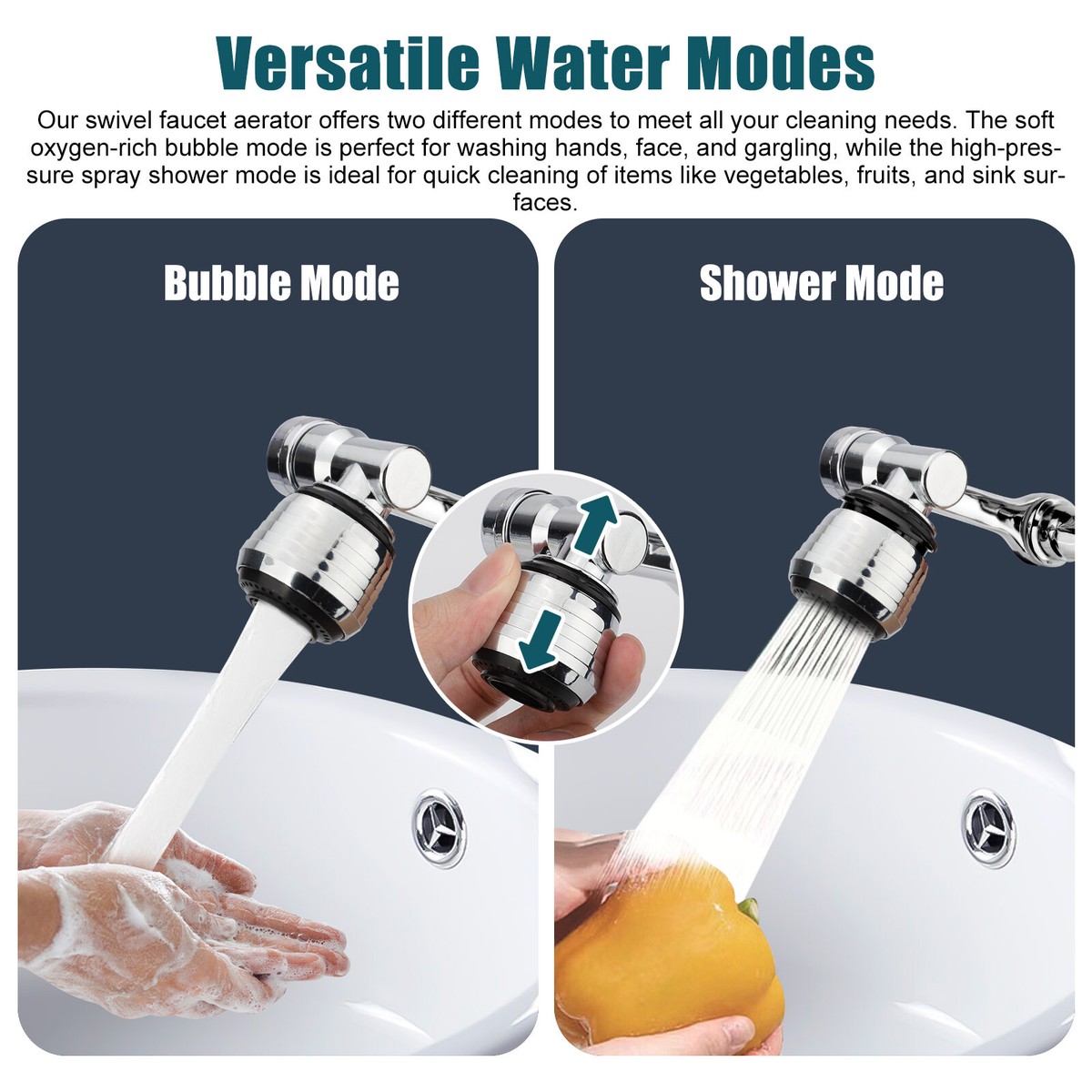 2-Pack 1080° Swivel Faucet Extender Aerator – Dual Spray Modes, Solid Brass & Plastic, Multi-Angle Rotating Arm For Kitchen & Bathroom Sinks