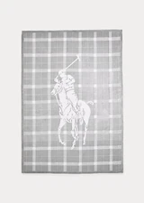 Polo Ralph Lauren Home Oakwood Cotton Throw Grey Ivory Big Pony 50 X 70