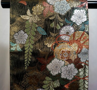 Japanese Kimono, SILK Fukuro OBI,Rokutu,Plants,Gld thread/Foil,L14'.A Drum..4093