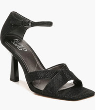 Franco Sarto Size 9 Black Dress Heels Leather Ankle Strap Sparkly Sandals