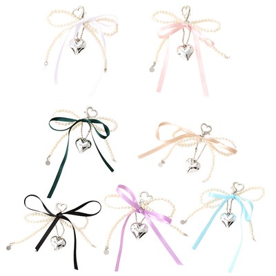 Trendy Creative Heart Ribbon Bow Charm Keychain Pendant Backpack Decoration  _r1