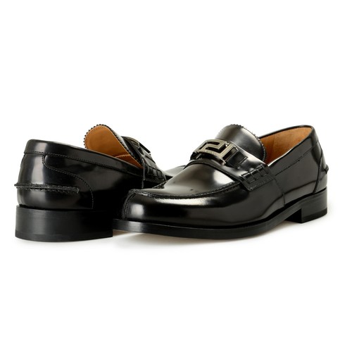 Versace Men's Silver Logo Black 100% Leather Slip On Loafers Shoes US 11 IT 44 - Picture 8 of 8