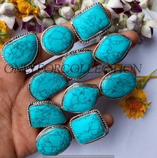 Elegant Turquoise Gemstone 925 Sterling Silver Plated Handmade Design Lot Rings