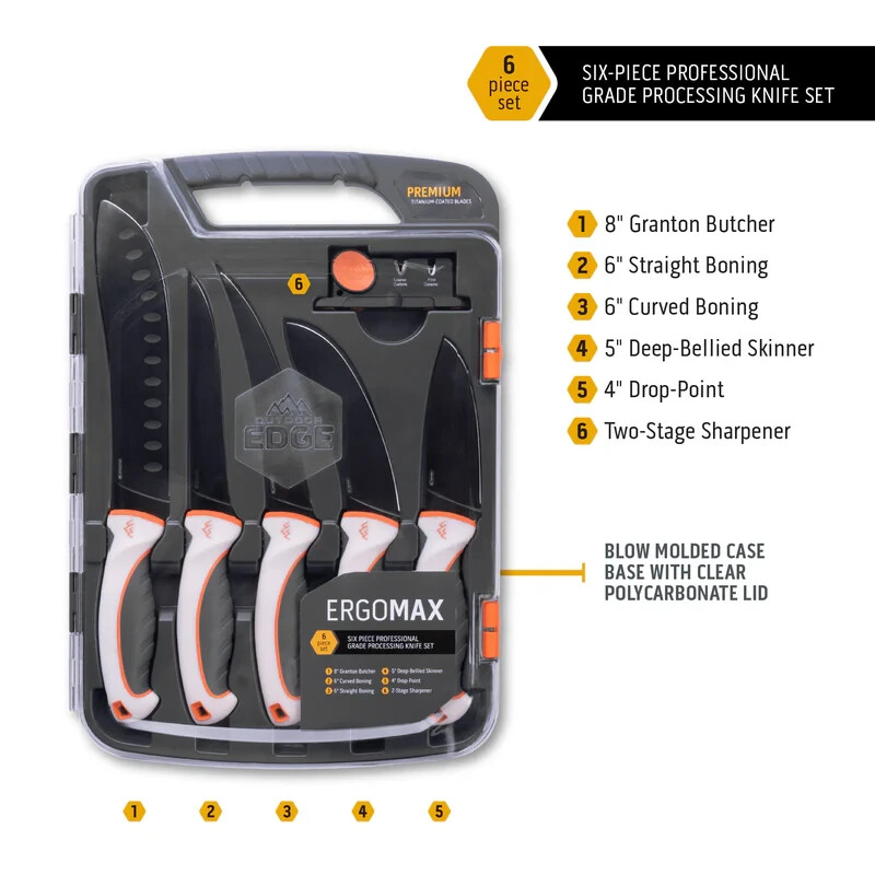 NEW Outdoor Edge Ergomax 6 Pc Professional Grade Game Processing Knife Set