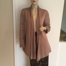 Misook Tan Beige Textured Knit Open Front Collar Cardigan Jacket Blazer L