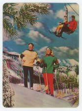Skiing U.S.A. 1960's Vari-Vue Lenticular 3-D Postcard